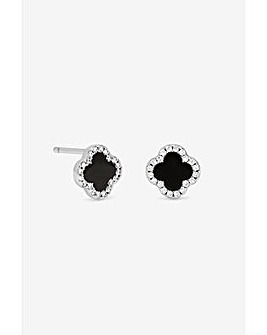 Simply Silver Sterling Silver 925 Pave and Jet Clover Stud Earrings