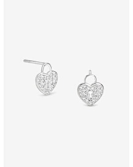 Simply Silver Sterling Silver 925 Pave Padlock Heart Stud Earrings