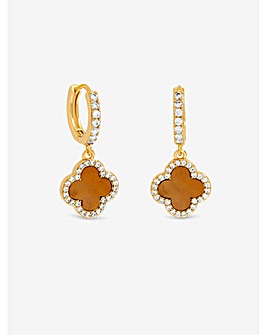 Jon Richard Gold Plated and Tigers Eye Clover Huggie Earrings