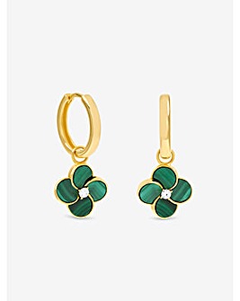 Jon Richard Gold Plated and Malachite Four Leaf Clover Huggie Earrings