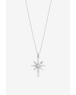 Simply Silver Sterling Silver 925 Cubic Zirconia and Opal Celestial Pendant