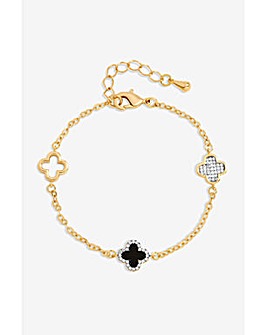 Jon Richard Gold Plated Pave and Jet Clover Bracelet