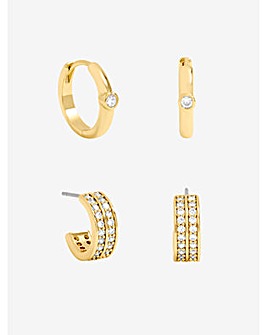 Jon Richard 14K Gold Plated Polished and Pave Hoops - Pack of 2