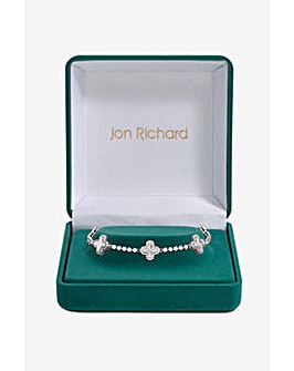 Jon Richard Rhodium Plated and Diamond Station Clover Bracelet - Gift Box