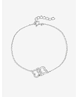 Simply Silver Sterling Silver 925 Pave Interlink Clover Bracelet - Gift Pouch