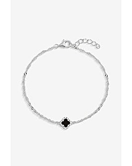 Simply Silver Sterling Silver 925 Pave and Jet Clover Bracelet