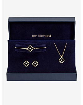 Jon Richard Gold Plated and Jet Clover Trio Set