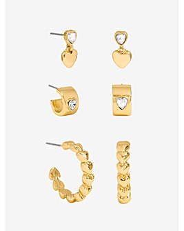 Mood Crystal Heart Earrings - Pack of 3