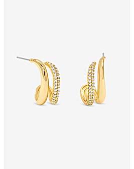 Jon Richard Gold Plated Polished and Pave Double Row Hoop Earrings