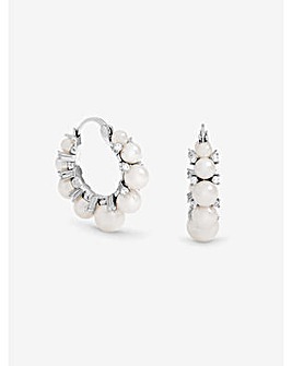 Jon Richard Rhodium Plated Pearl and Crystal Hoop Earrings