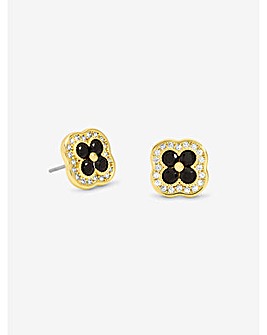 Jon Richard 14K Gold Plated Crystal and Jet Clover Studs