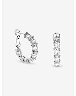 Jon Richard Rhodium Plated Cubic Zirconia Round Stone Hoop Earrings