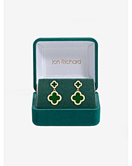 Jon Richard Gold Plated and Emerald Clover Earrings - Gift Box
