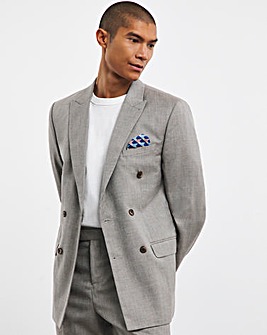 Oatmeal Linen Look Reg Fit Double Breasted Suit Jacket