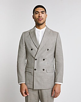 Oatmeal Linen Look Reg Fit Double Breasted Suit Jacket