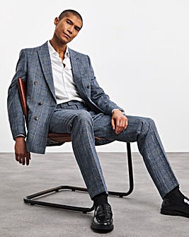 Blue Check Regular Fit Double Breasted Suit Jacket