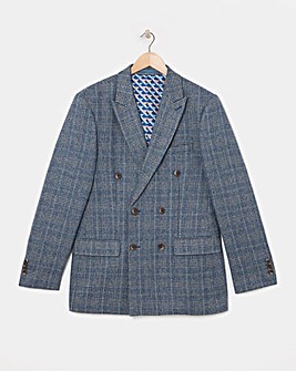 Blue Check Regular Fit Double Breasted Suit Jacket