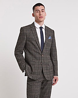 Brown Textured Check Regular Suit Jacket