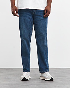 Straight Fit Stretch Jeans Mid Wash