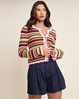 NOBODY'S CHILD STRIPE MOCK CROCHET CARDIGAN