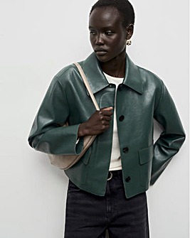 Mango Green Leather Effect Jacket With Pockets