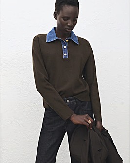 MANGO SWEATER WITH DENIM COLLAR