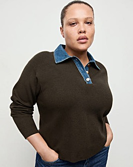 Mango Sweater With Denim Collar