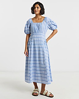 Native Youth Waist Gathered Bust Low Back Midi Dress In Stripe