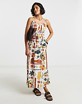 Native Youth Shirred Cami Midi Dress