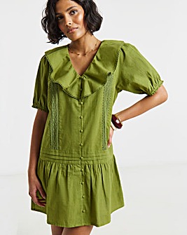 Native Youth Drop Hem Mini Dress With Crochet Hem