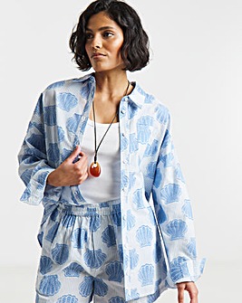 Native Youth Pinstripe Seashell Embroidery Boyfriend Shirt