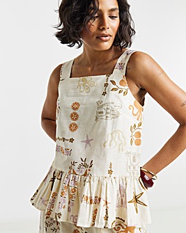 Native Youth Printed Wide Strap Top With Frill Hem