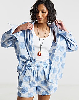 Native Youth Pinstripe Seashell Embroidery Boyfriend Shorts