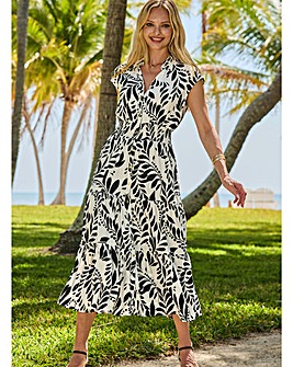 Sosandar Wood Block Shirred Waist Dress