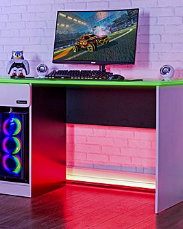 X Rocker Carbon-Tek White Desk with Wireless Charging and Neo Fiber LED