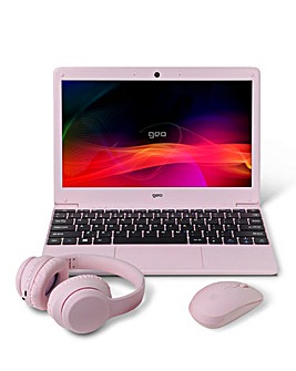 Geobook 110 11.6in 4GB 64GB Laptop, Headset, Mouse and Sleeve Bundle - Pink