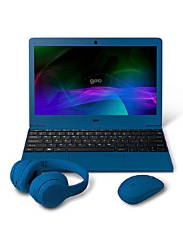 Geobook 110 11.6in 4GB 64GB Laptop, Headset, Mouse and Sleeve Bundle - Blue