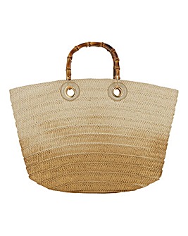Bamboo Handle Ombre Gold Basket Tote