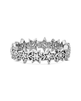 Sterling Silver 925 Polished Star And Cubic Zirconia Star Ring
