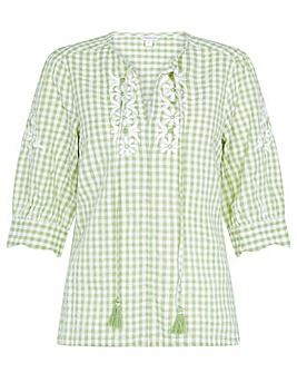 Monsoon Gingham Embroidered Top