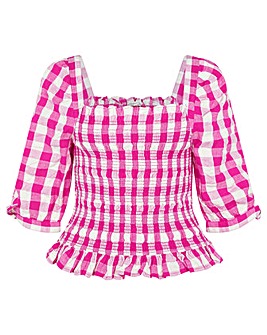 Monsoon Gingham Check Shirred Bodice Top