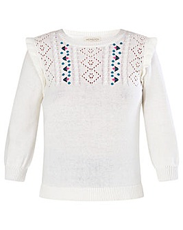 Monsoon Embroidered Frill Detail Jumper
