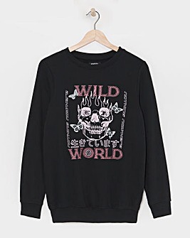 Black Wild World Slogan Sweatshirt