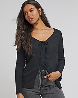 Black Textured Tie Front Cardigan