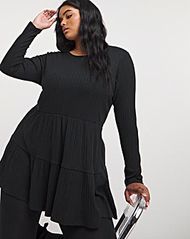 Crew Neck Ribbed Soft Touch Peplum Top