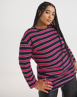 Stripe Long Sleeve Longline Oversized Tee