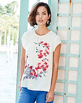 Ivory/Blush Print Gathered Front Shell Top