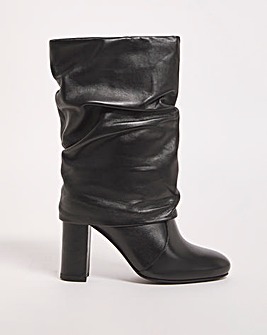 Hayden Leather Ruched Cuff Heeled Boots Wide Fit