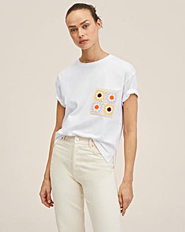 Mango Crochet Detail Cotton T Shirt