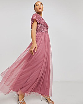 Maya Bardot Sequin Embellishment Tulle Maxi Dress